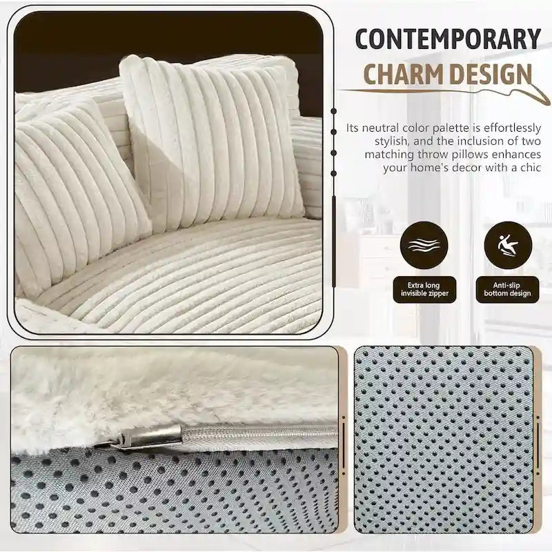 Fauteuil méridienne WOWMAX 60, canapé-lit surdimensionné en peluche douce et courte avec 2 coussins décoratifs-6