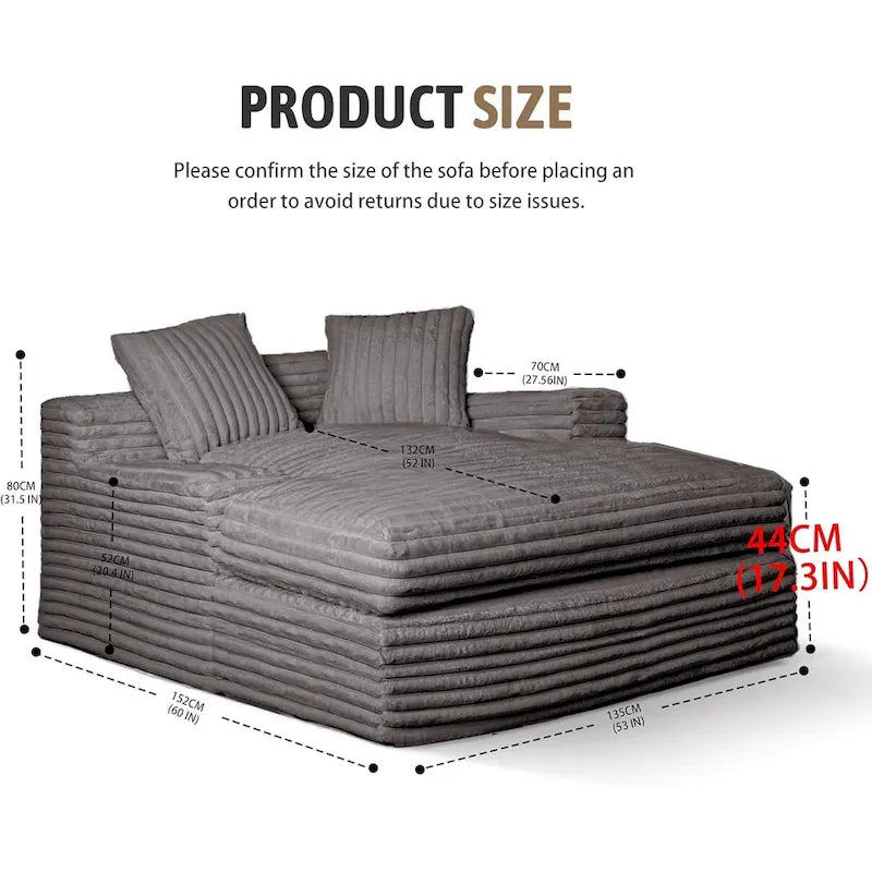 Fauteuil méridienne WOWMAX 60, canapé-lit surdimensionné en peluche douce et courte avec 2 coussins décoratifs-8