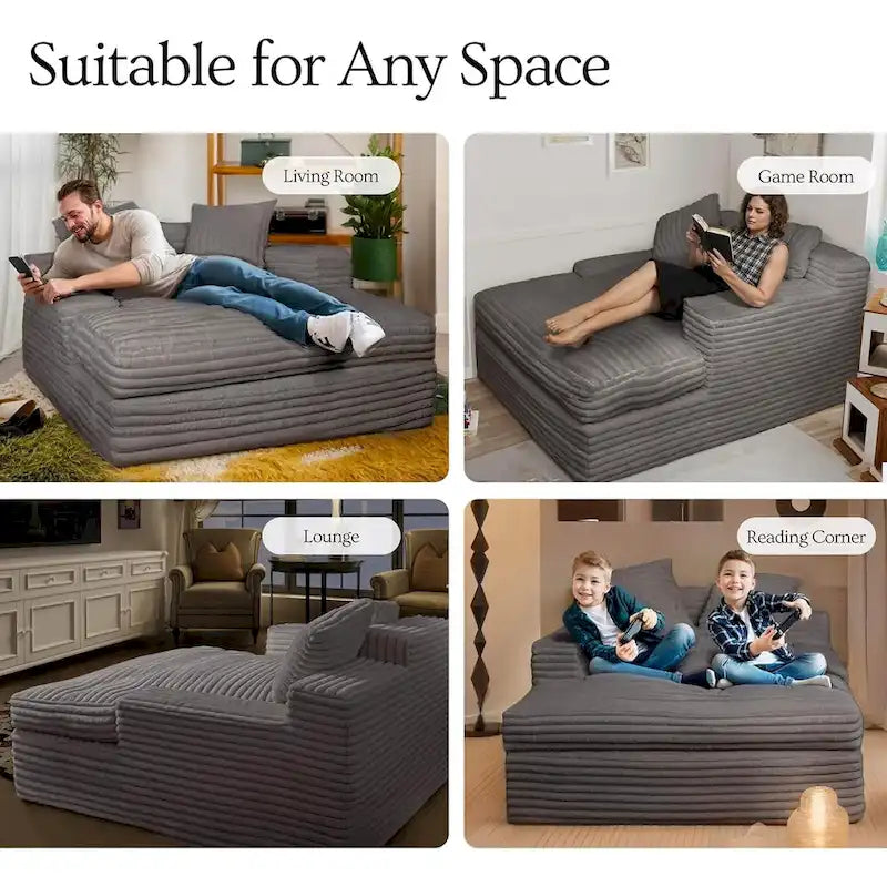 Fauteuil méridienne WOWMAX 60, canapé-lit surdimensionné en peluche douce et courte avec 2 coussins décoratifs-9