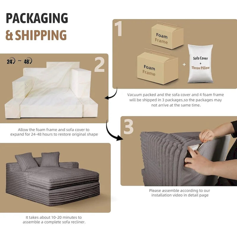 Fauteuil méridienne WOWMAX 60, canapé-lit surdimensionné en peluche douce et courte avec 2 coussins décoratifs-10