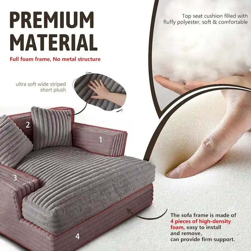 Fauteuil méridienne WOWMAX 60, canapé-lit surdimensionné en peluche douce et courte avec 2 coussins décoratifs-11