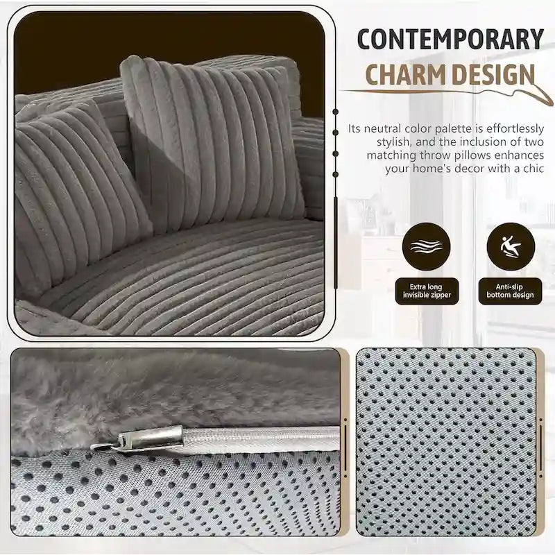 Fauteuil méridienne WOWMAX 60, canapé-lit surdimensionné en peluche douce et courte avec 2 coussins décoratifs-12