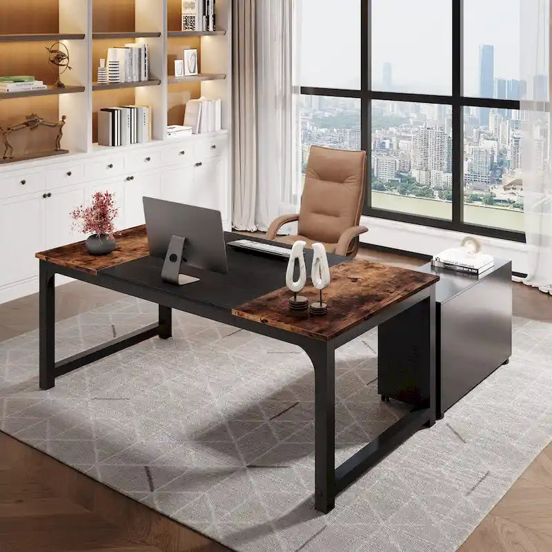 Bureau de direction en L de 63 pouces avec caisson à dossiers suspendus de 40 pouces-11