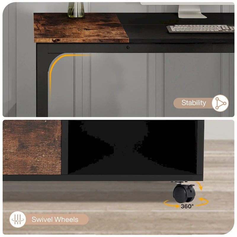 Bureau de direction en L de 63 pouces avec caisson à dossiers suspendus de 40 pouces-4