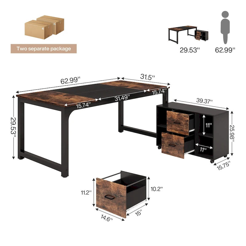 Bureau de direction en L de 63 pouces avec caisson à dossiers suspendus de 40 pouces-6