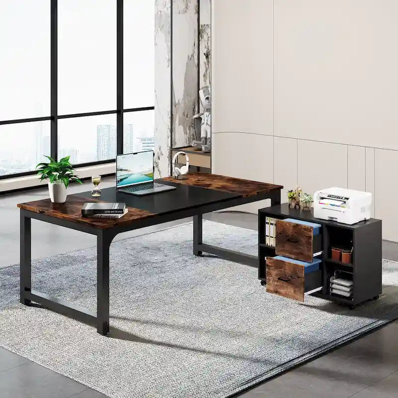 Bureau de direction en L de 63 pouces avec caisson à dossiers suspendus de 40 pouces-7