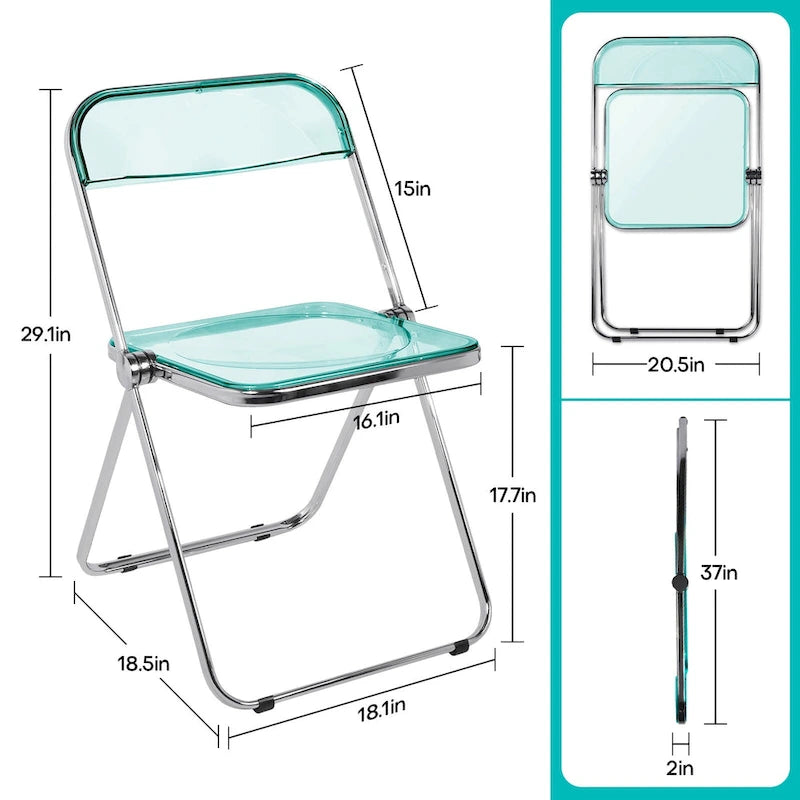 Chaise de salle à manger pliante empilable en acrylique transparent avec cadre en métal, unité - 29,1 (H) x 18,1 (L) x 18,5 (P)-12