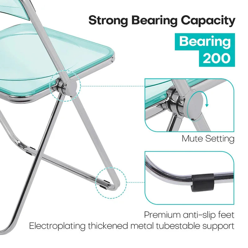 Chaise de salle à manger pliante empilable en acrylique transparent avec cadre en métal, unité - 29,1 (H) x 18,1 (L) x 18,5 (P)-15