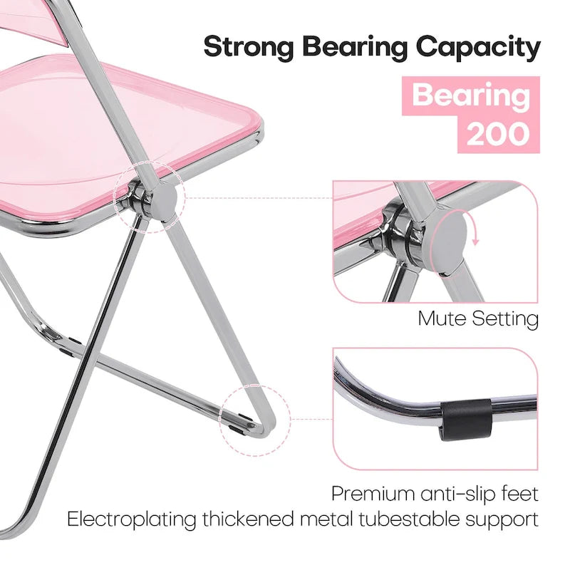 Chaise de salle à manger pliante empilable en acrylique transparent avec cadre en métal, unité - 29,1 (H) x 18,1 (L) x 18,5 (P)-25