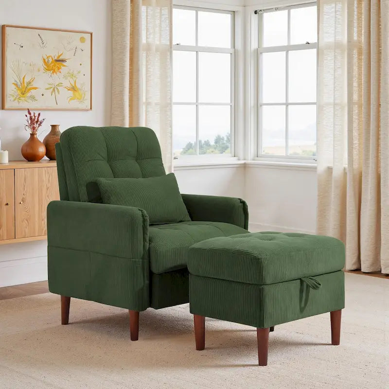 Fauteuil d'appoint rembourré avec dossier réglable et pouf de rangement-36
