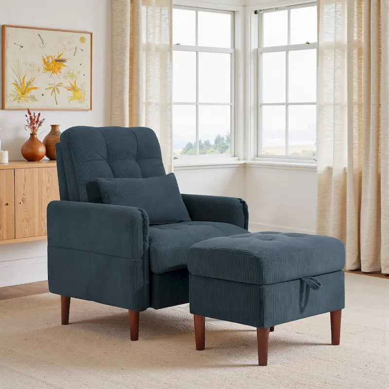 Fauteuil d'appoint rembourré avec dossier réglable et pouf de rangement-39