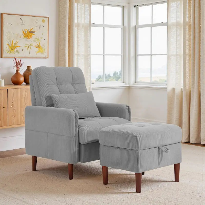 Fauteuil d'appoint rembourré avec dossier réglable et pouf de rangement-40