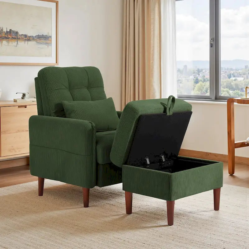 Fauteuil d'appoint rembourré avec dossier réglable et pouf de rangement