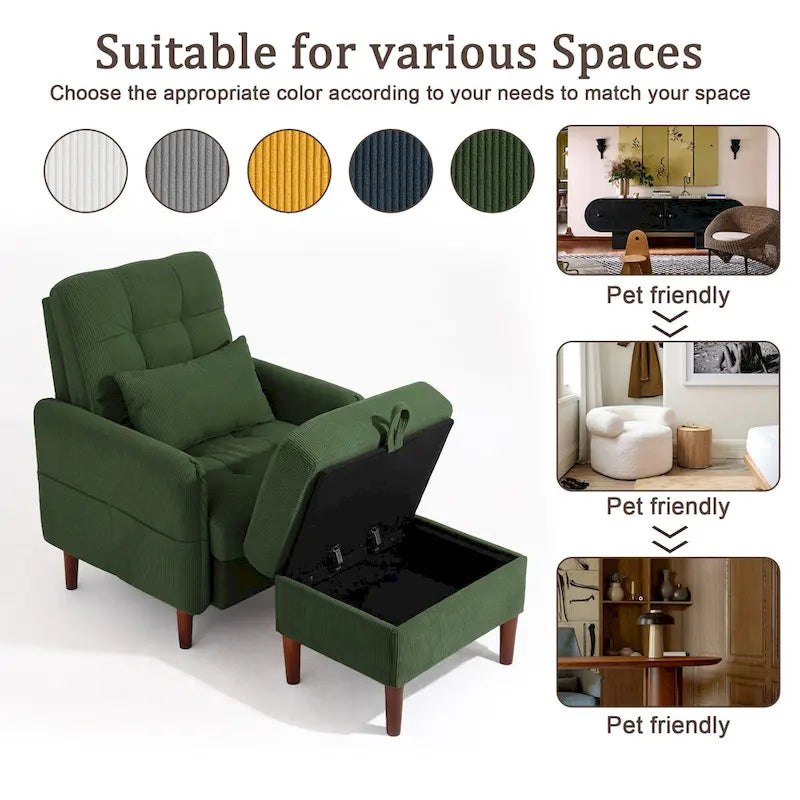 Fauteuil d'appoint rembourré avec dossier réglable et pouf de rangement-4