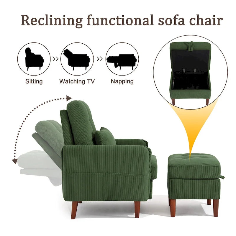 Fauteuil d'appoint rembourré avec dossier réglable et pouf de rangement-5