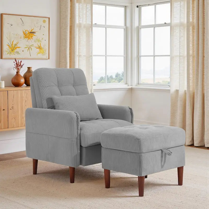 Fauteuil d'appoint rembourré avec dossier réglable et pouf de rangement-6