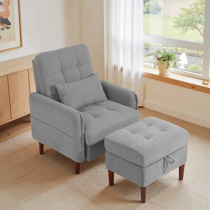Fauteuil d'appoint rembourré avec dossier réglable et pouf de rangement-7