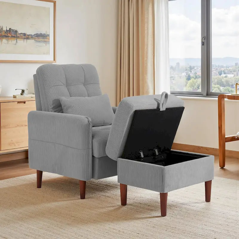 Fauteuil d'appoint rembourré avec dossier réglable et pouf de rangement-8