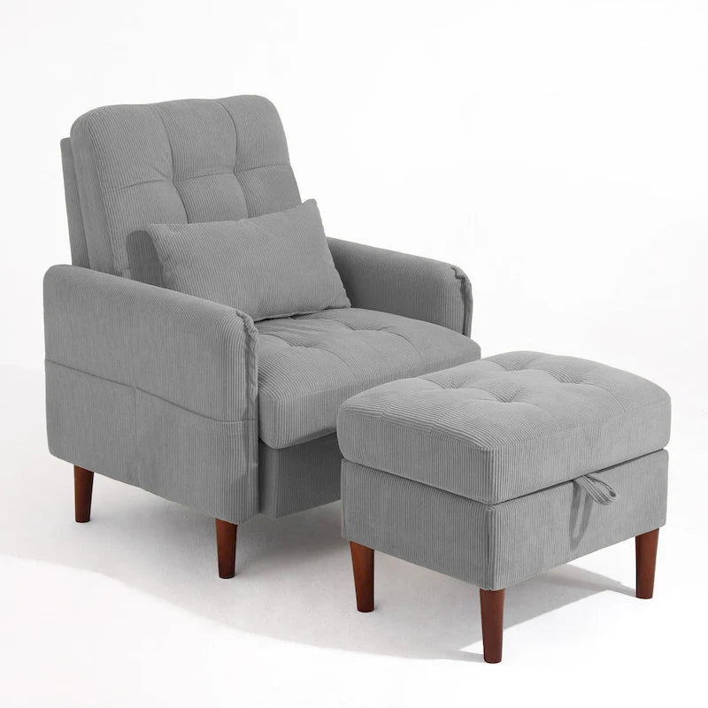 Fauteuil d'appoint rembourré avec dossier réglable et pouf de rangement-9