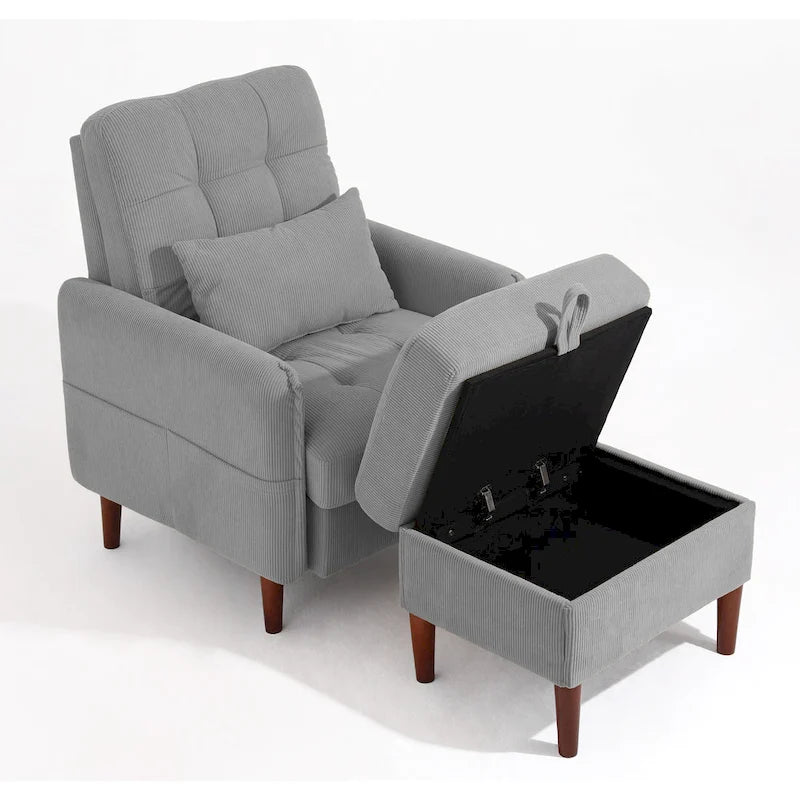 Fauteuil d'appoint rembourré avec dossier réglable et pouf de rangement-10