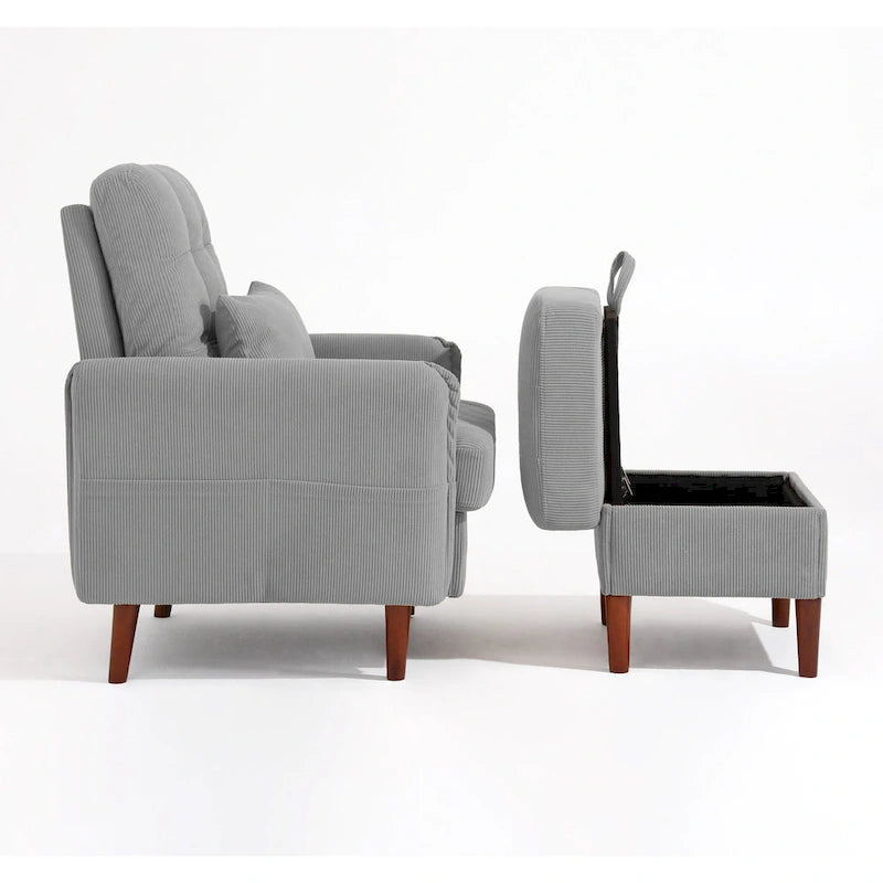 Fauteuil d'appoint rembourré avec dossier réglable et pouf de rangement-11