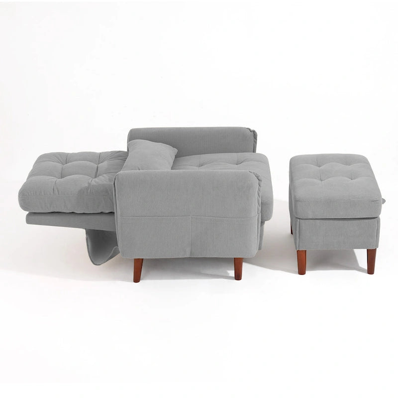 Fauteuil d'appoint rembourré avec dossier réglable et pouf de rangement-12