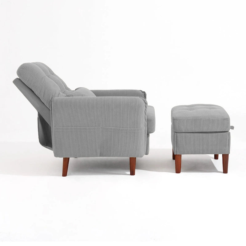 Fauteuil d'appoint rembourré avec dossier réglable et pouf de rangement-13
