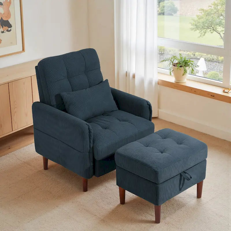 Fauteuil d'appoint rembourré avec dossier réglable et pouf de rangement-16