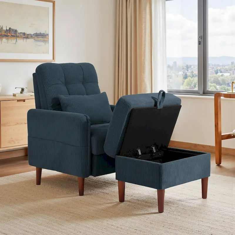 Fauteuil d'appoint rembourré avec dossier réglable et pouf de rangement-17