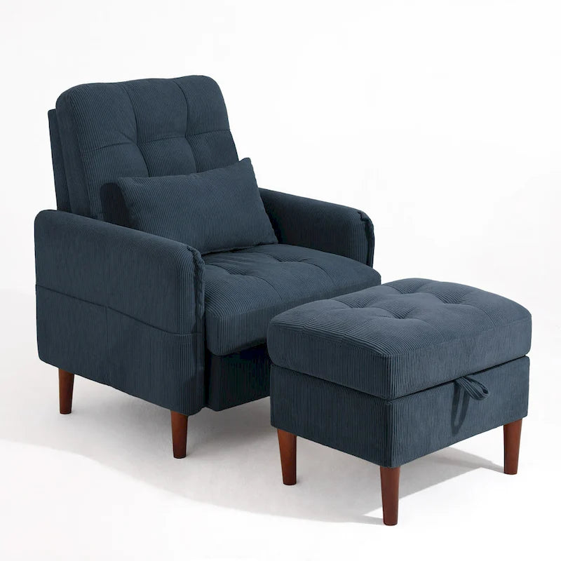 Fauteuil d'appoint rembourré avec dossier réglable et pouf de rangement-18