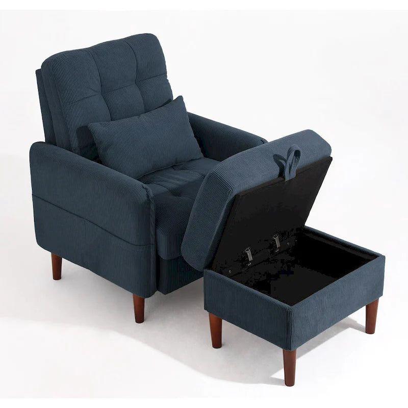 Fauteuil d'appoint rembourré avec dossier réglable et pouf de rangement-19