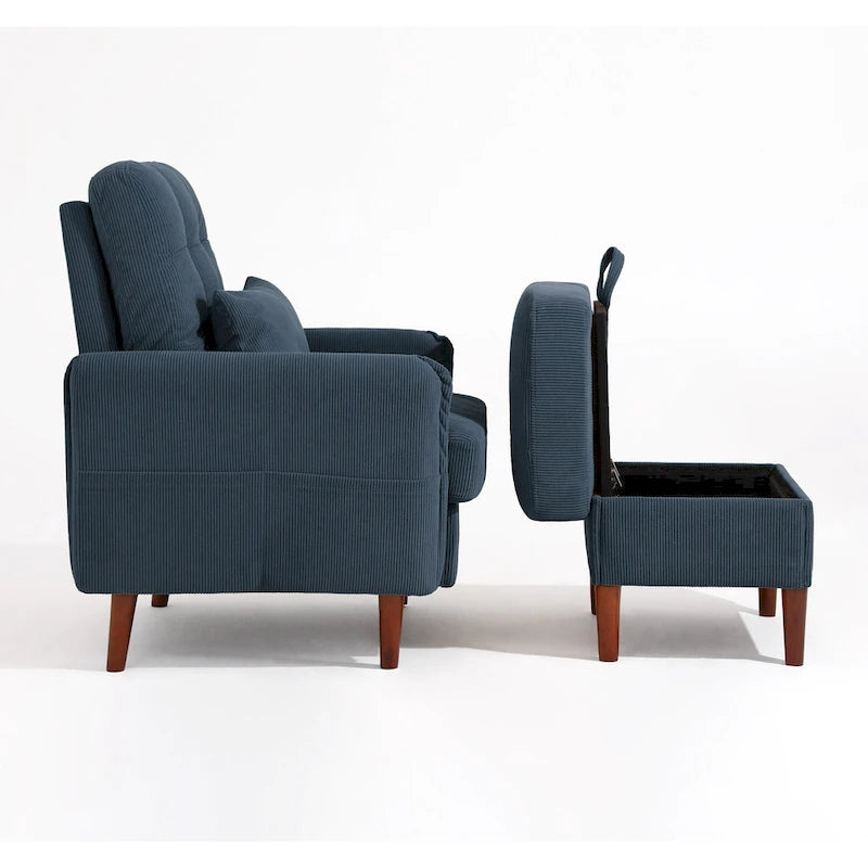 Fauteuil d'appoint rembourré avec dossier réglable et pouf de rangement-20