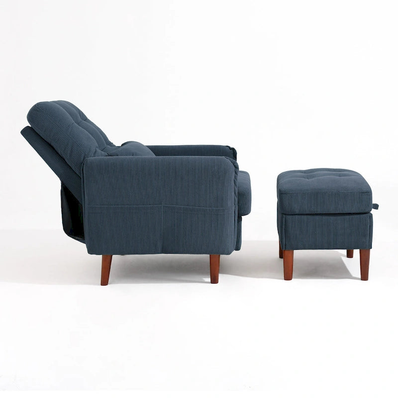 Fauteuil d'appoint rembourré avec dossier réglable et pouf de rangement-21