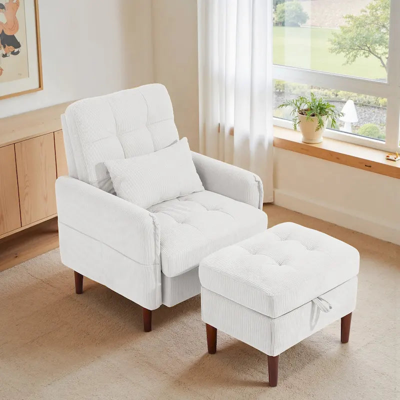 Fauteuil d'appoint rembourré avec dossier réglable et pouf de rangement-25