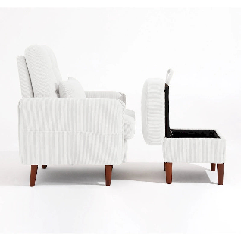 Fauteuil d'appoint rembourré avec dossier réglable et pouf de rangement-28