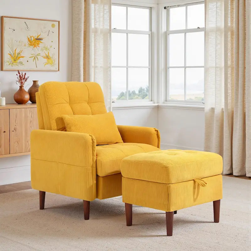 Fauteuil d'appoint rembourré avec dossier réglable et pouf de rangement-33