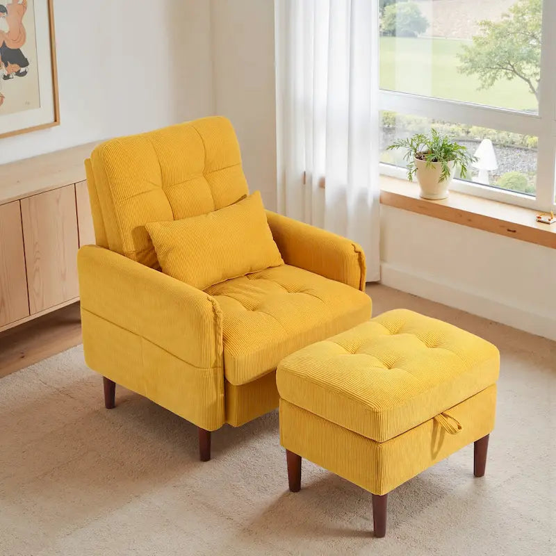 Fauteuil d'appoint rembourré avec dossier réglable et pouf de rangement-34