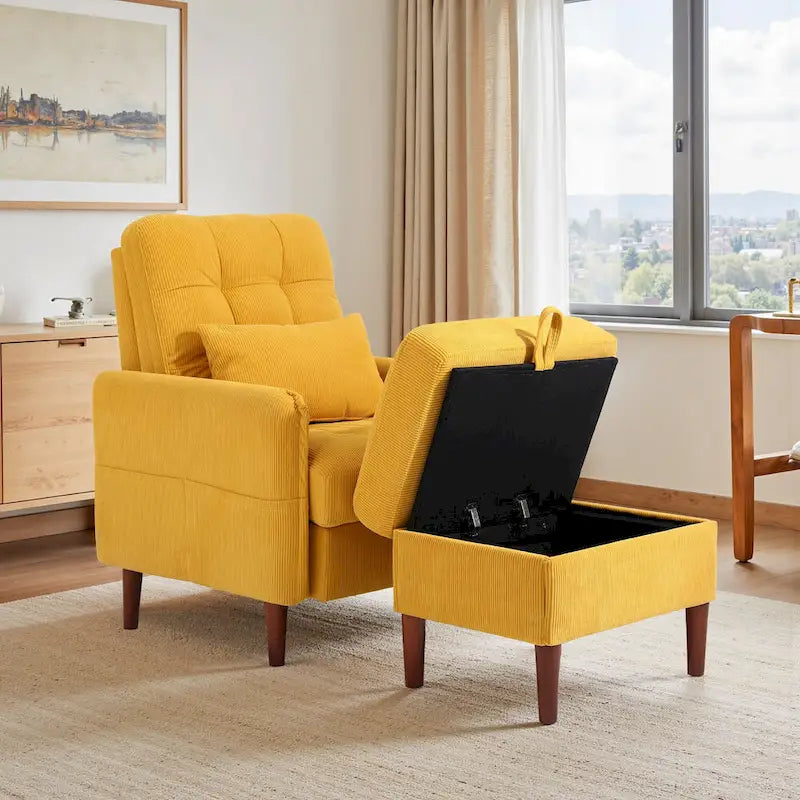 Fauteuil d'appoint rembourré avec dossier réglable et pouf de rangement-35