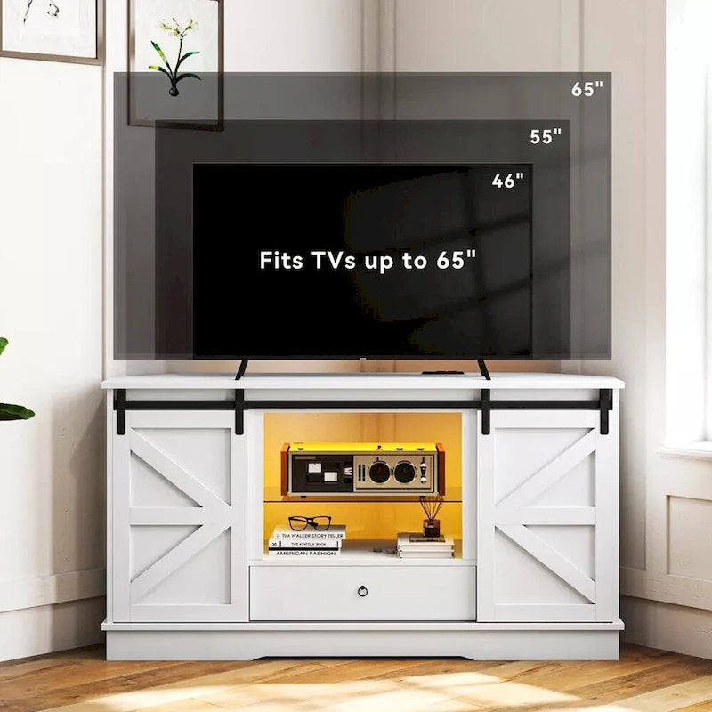 Meuble TV d'angle pour téléviseur de 65 pouces avec porte coulissante de style grange - 58 pouces-2
