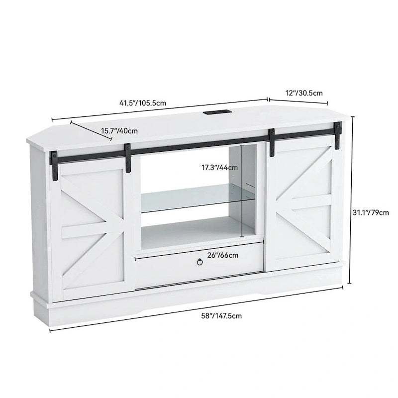 Meuble TV d'angle pour téléviseur de 65 pouces avec porte coulissante de style grange - 58 pouces-3