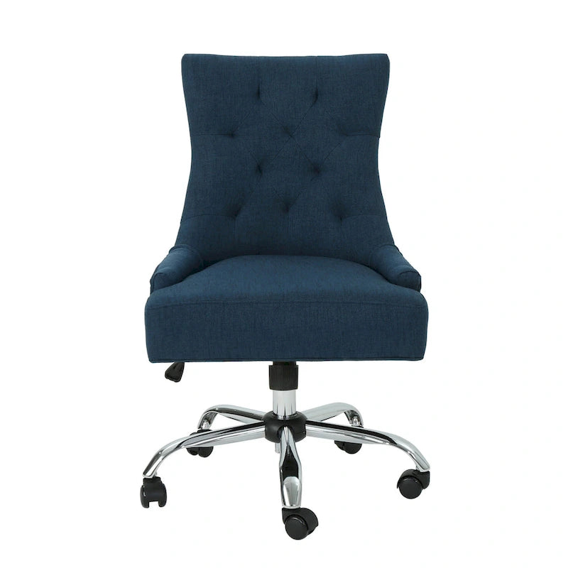 Fauteuil de bureau pivotant Ovi, tissu bleu marine, dossier capitonné, roulettes-2