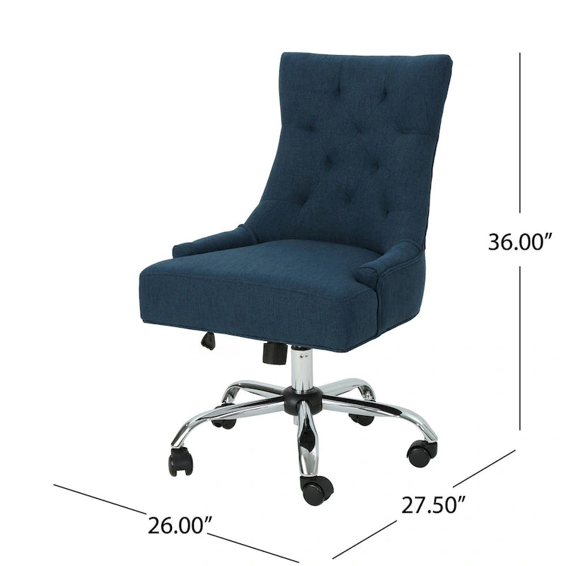 Fauteuil de bureau pivotant Ovi, tissu bleu marine, dossier capitonné, roulettes-5
