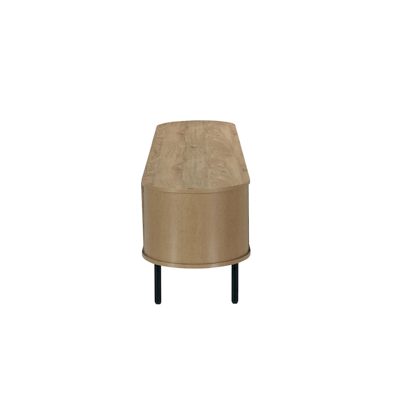 Meuble TV Brandon, console multimédia, étagère et 2 placards, bois beige, 180 cm-3