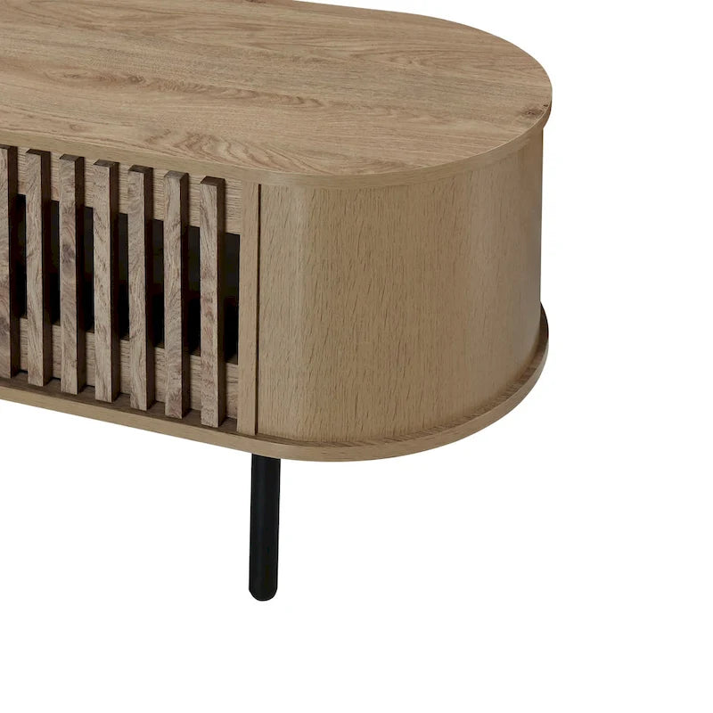 Meuble TV Brandon, console multimédia, étagère et 2 placards, bois beige, 180 cm-4