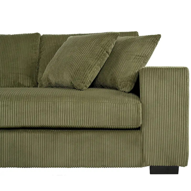 Canapé d'angle en velours côtelé de 111 pouces avec porte-gobelets et ports de chargement intégrés-13