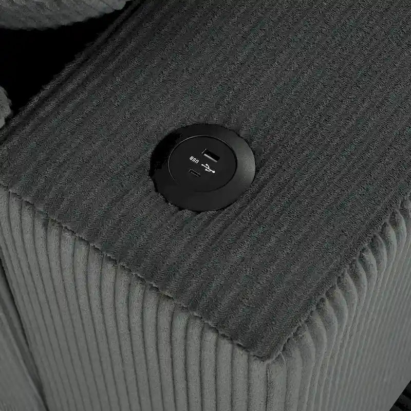 Canapé d'angle en velours côtelé de 111 pouces avec porte-gobelets et ports de chargement intégrés-30