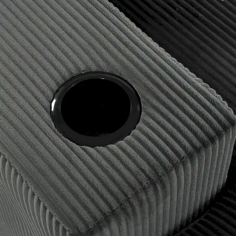 Canapé d'angle en velours côtelé de 111 pouces avec porte-gobelets et ports de chargement intégrés-31