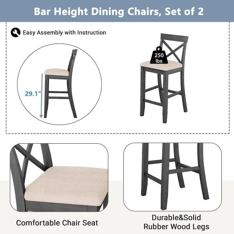 Ensemble table et chaises de salle à manger 3 pièces, petit ensemble table et chaises de hauteur comptoir avec coin repas et 2 chaises