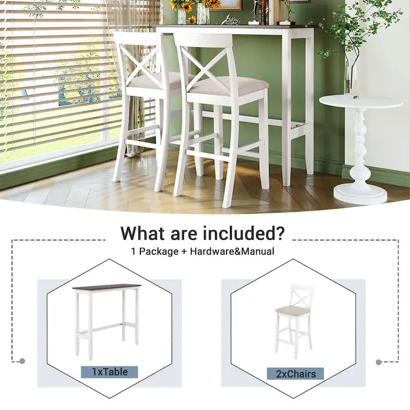 Ensemble table et chaises de salle à manger 3 pièces, petit ensemble table et chaises de hauteur comptoir avec coin repas et 2 chaises-25