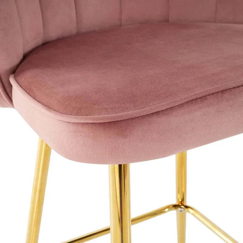 Ensemble de 2 tabourets de bar en velours, hauteur comptoir avec pieds en métal, chaises de cuisine rembourrées avec repose-pieds-10